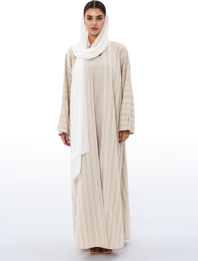 Beige Striped Abaya