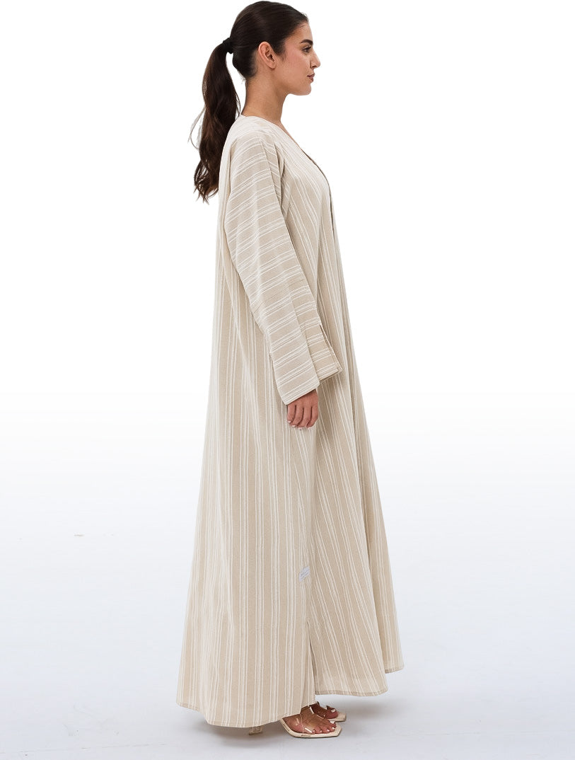 Beige Striped Abaya