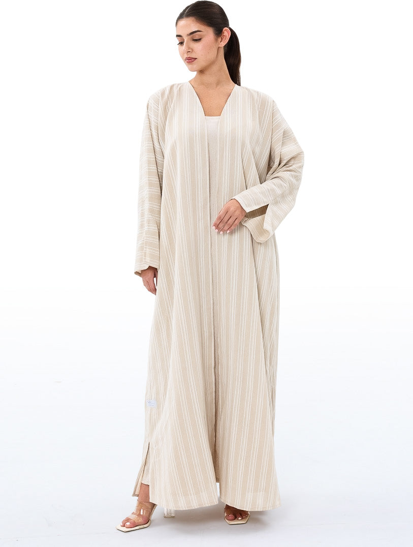 Beige Striped Abaya