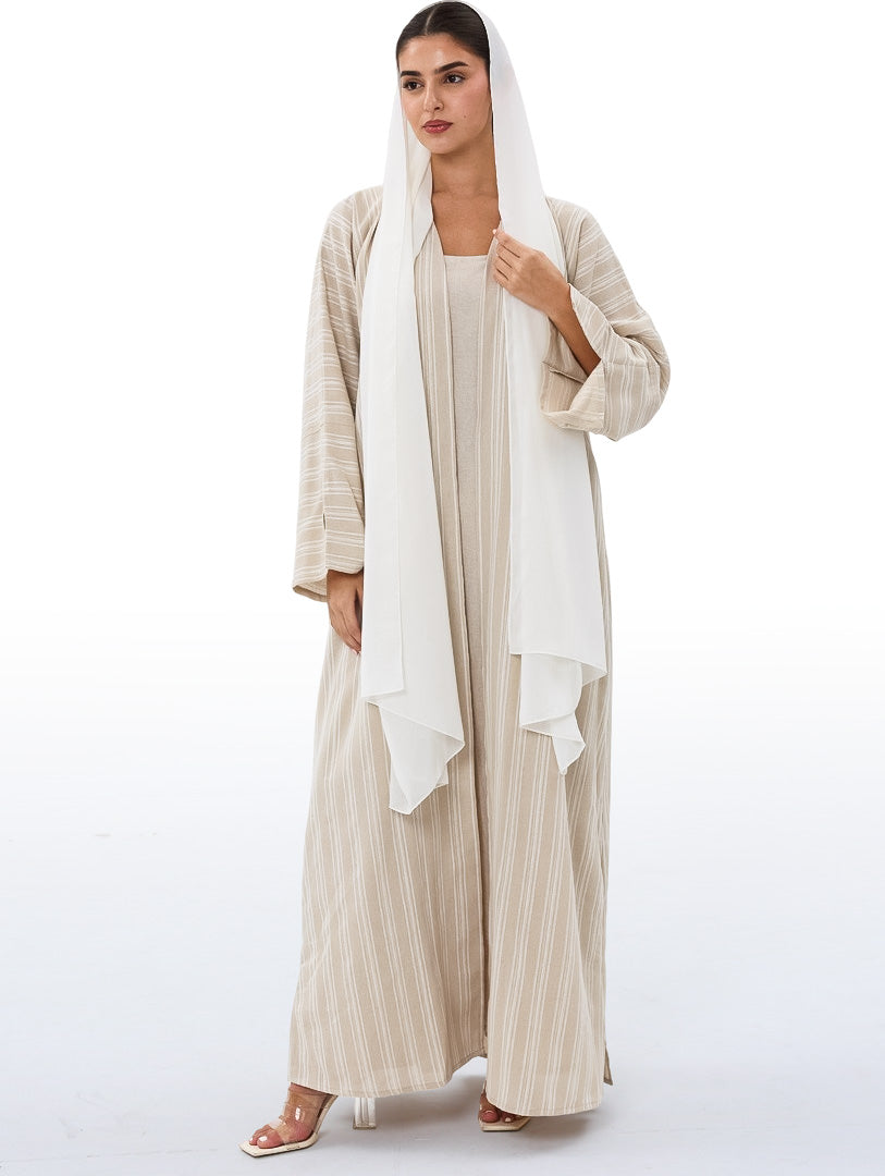 Beige Striped Abaya