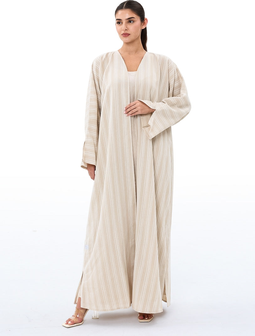 Beige Striped Abaya