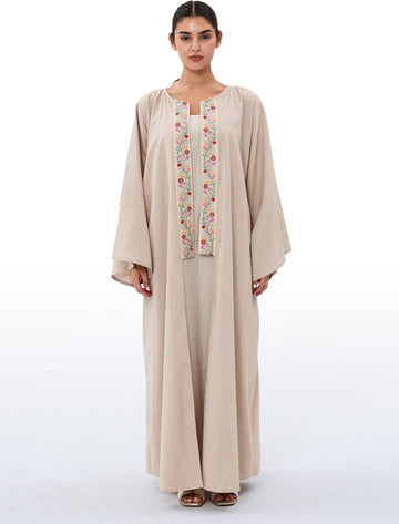 Colored Laced Beige Abaya