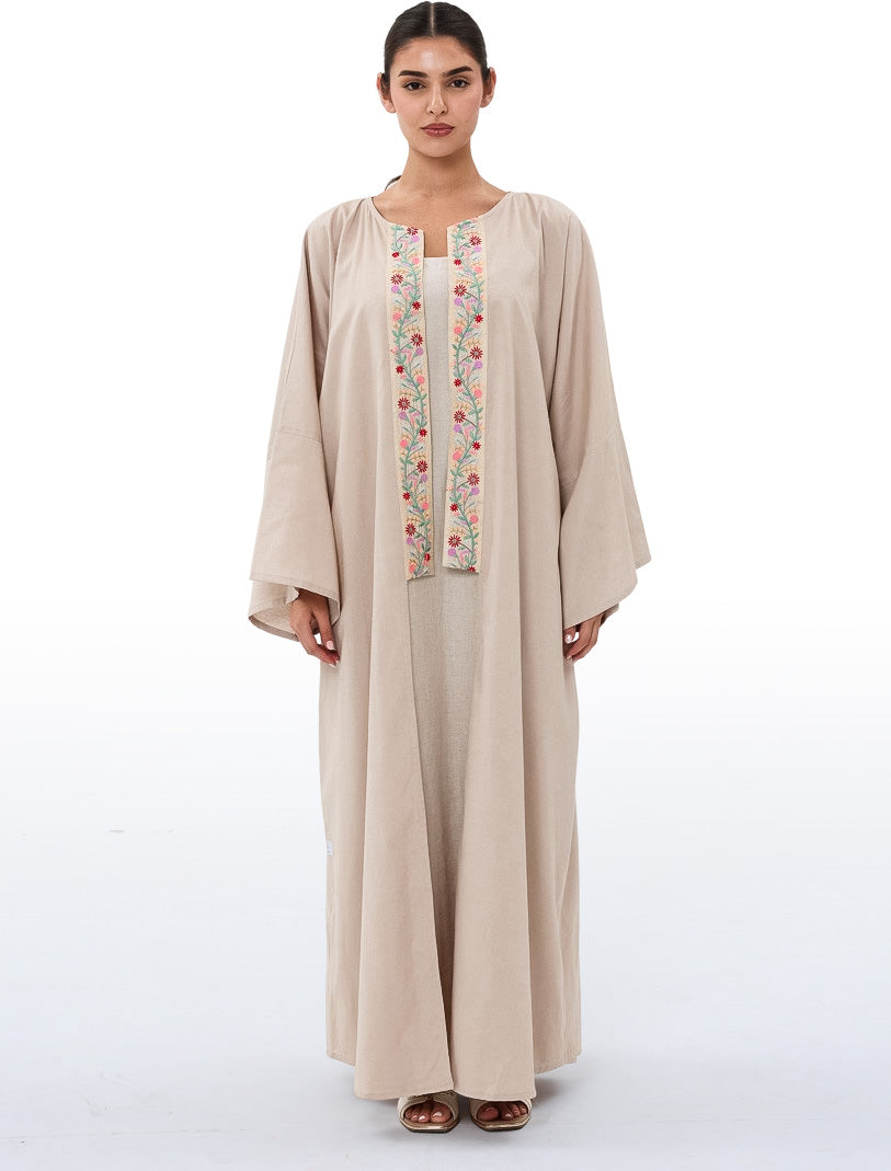 Colored Laced Beige Abaya