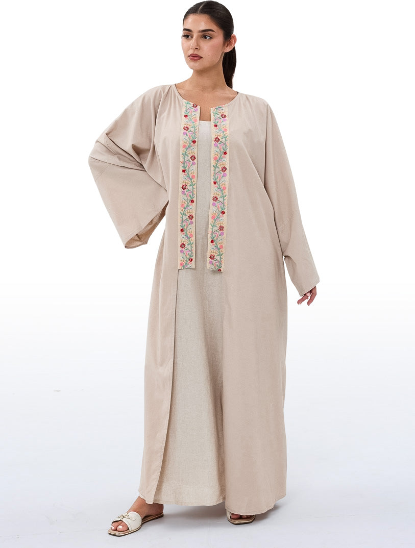 Colored Laced Beige Abaya